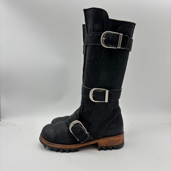 Jim Barnier Three Buckle Boots Women's 6 Black Leather Boho Biker Free People - Picture 5 of 11